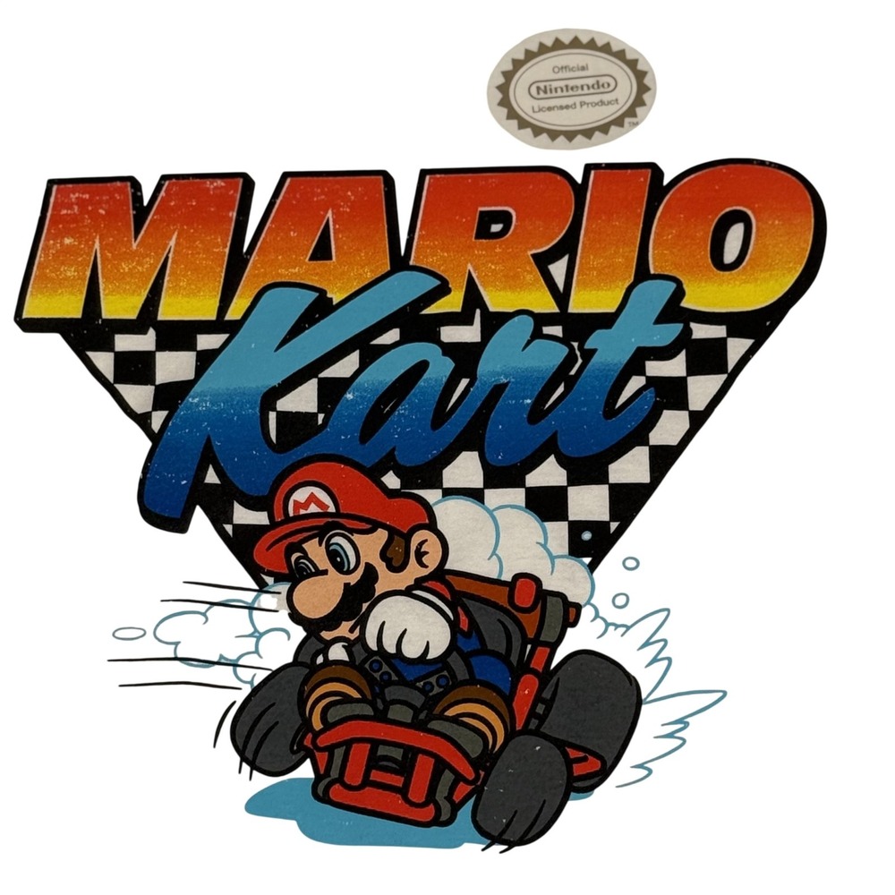 Mario Kart Shirt Mens Large White Graphic Tee Nintendo Mad Engine Racing‎ Game